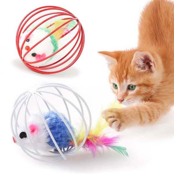 Rattle Mouse Ball Cage Interactive Cat Toy for Active Play
