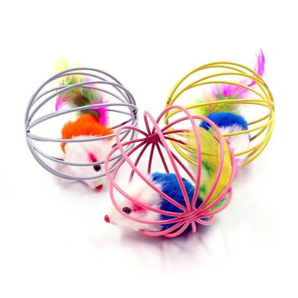 Rattle Mouse Ball Cage Interactive Cat Toy for Active Play