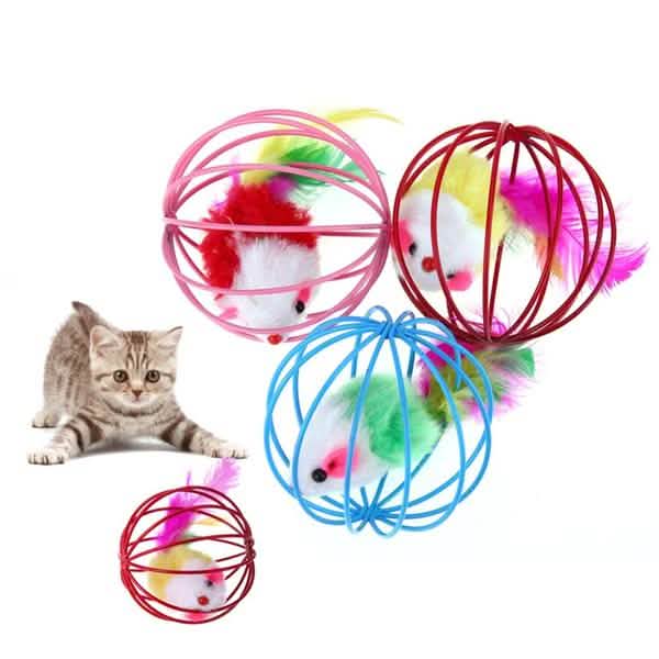 Rattle Mouse Ball Cage Interactive Cat Toy for Active Play