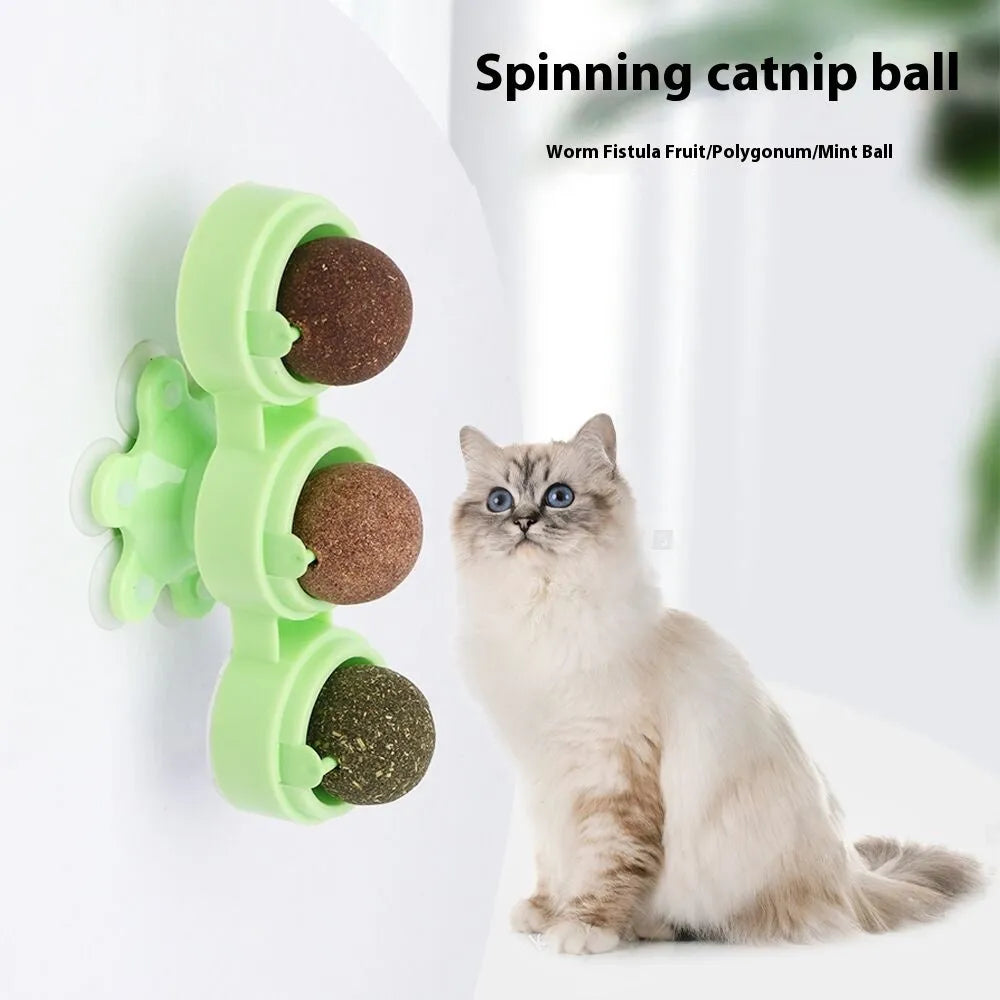Rotating Windmill Catnip Ball Toy for Entertaining Pet Cats